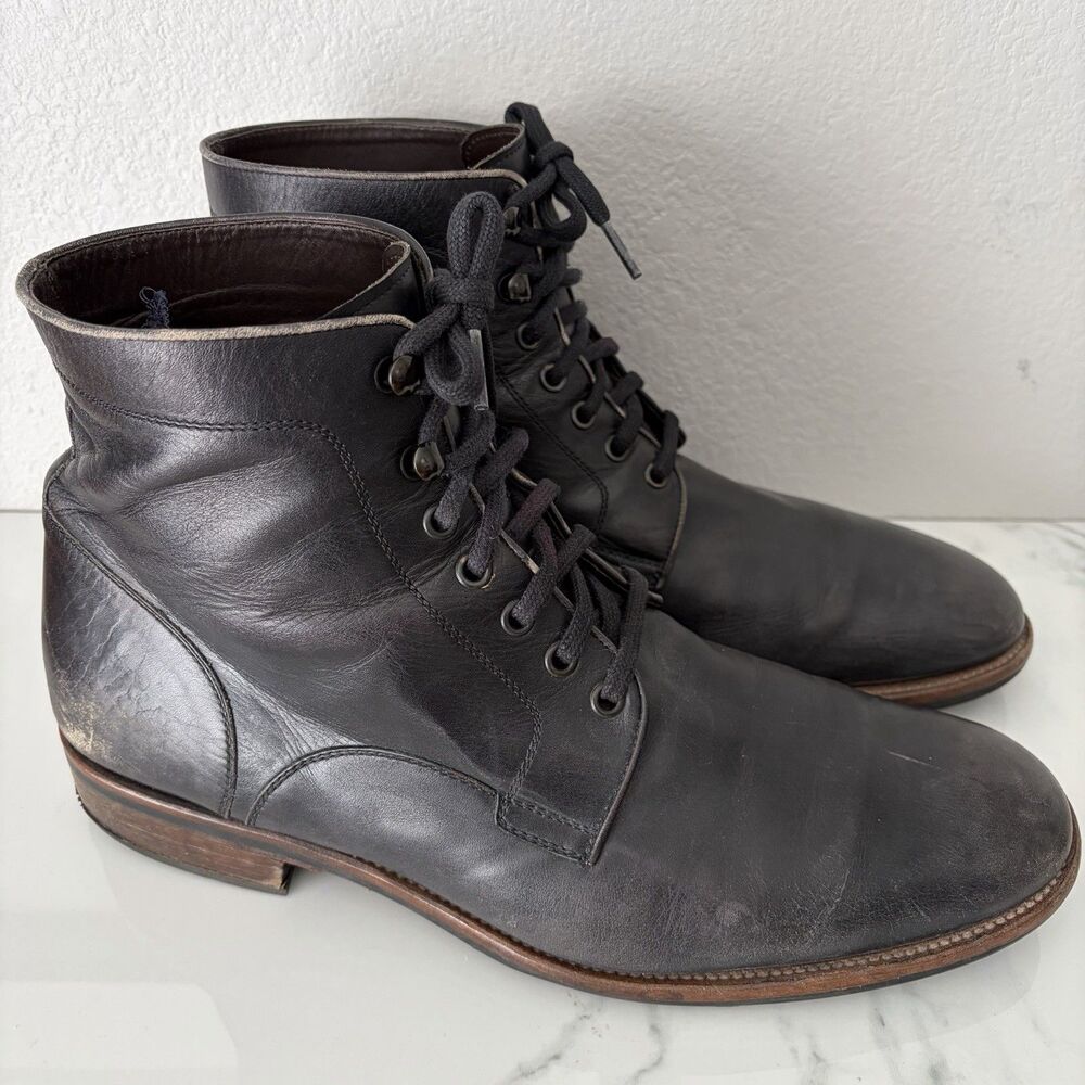 Magnanni Men’s Distressed Leather Lace Up Boots Size 12 Black